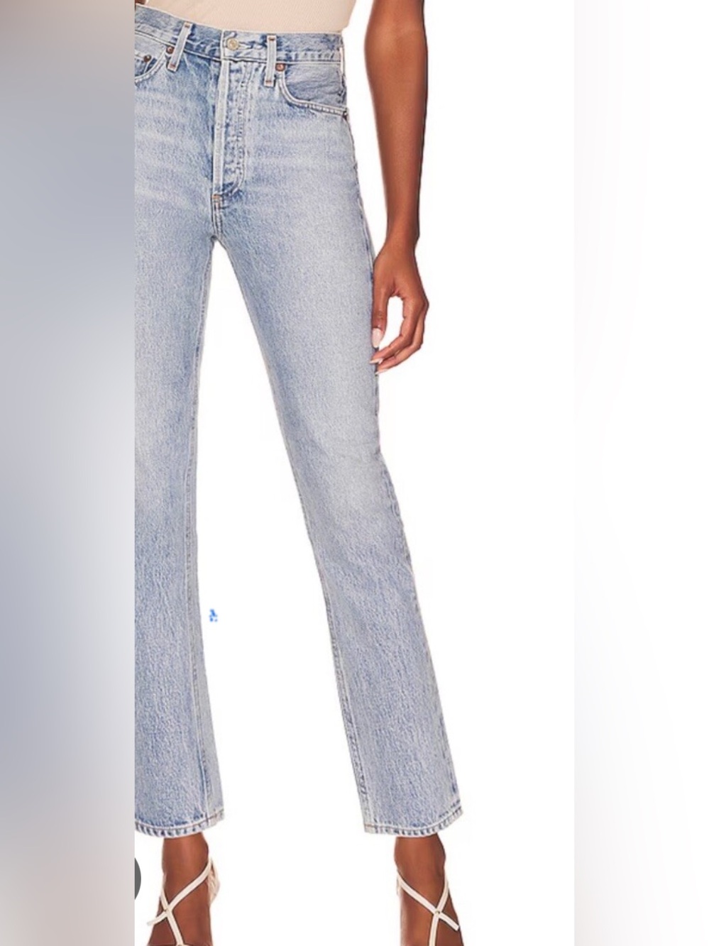 Agolde Riley High Rise Straight Crop Light Blue Jeans - Button Fly Denim
